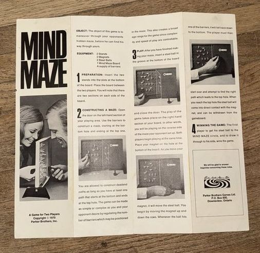 Mind Maze Original Rules - Parker Brothers - 1970